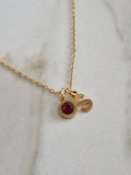 Initial Birthstone Necklace July Ruby Red
